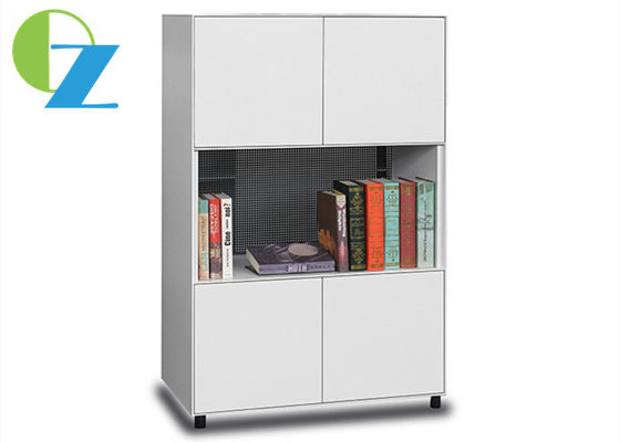 5MM Edge Steel Office Cupboard White Satin 3 Tier Cabinet 1 Open Shelf 2 Door