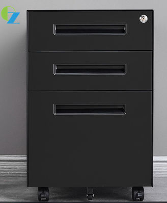Small Black Office Mobile Pedestal Cabinet 3 Drawer Steel Secure Filing Metal Storage