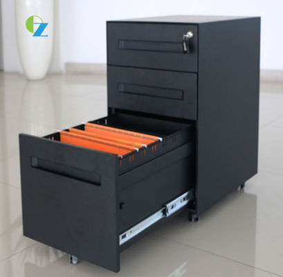 Small Black Office Mobile Pedestal Cabinet 3 Drawer Steel Secure Filing Metal Storage